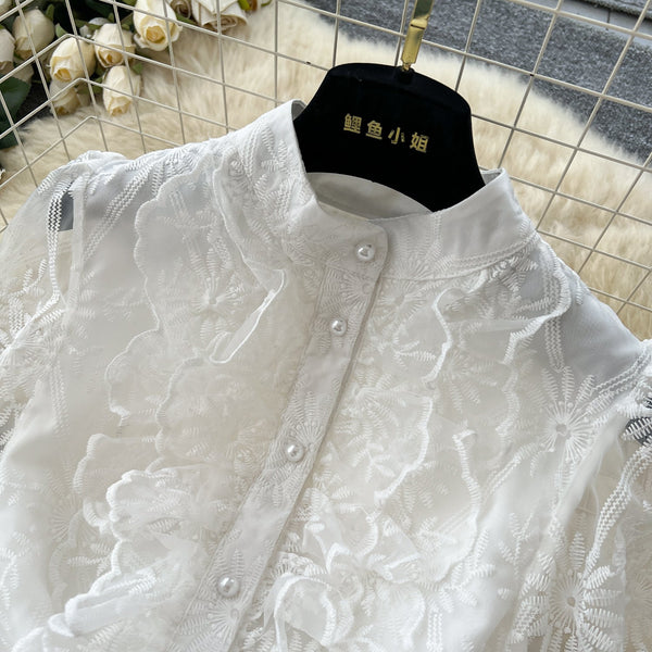 Vintage Ruffled Embroidery Shirt Dress