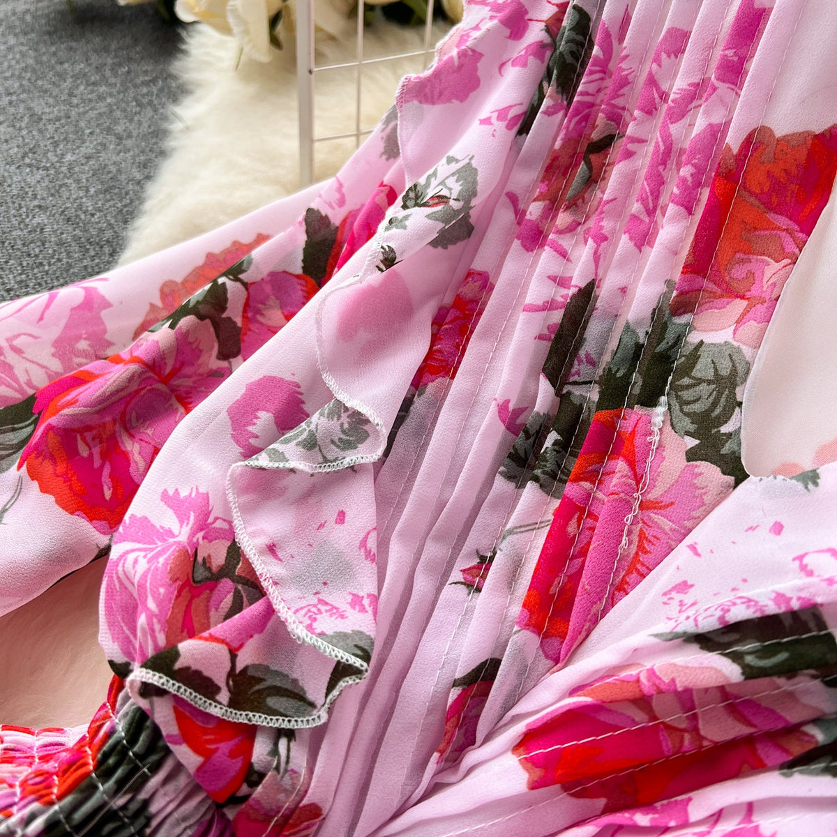 Fairy Pleated Floral Chiffon Dress
