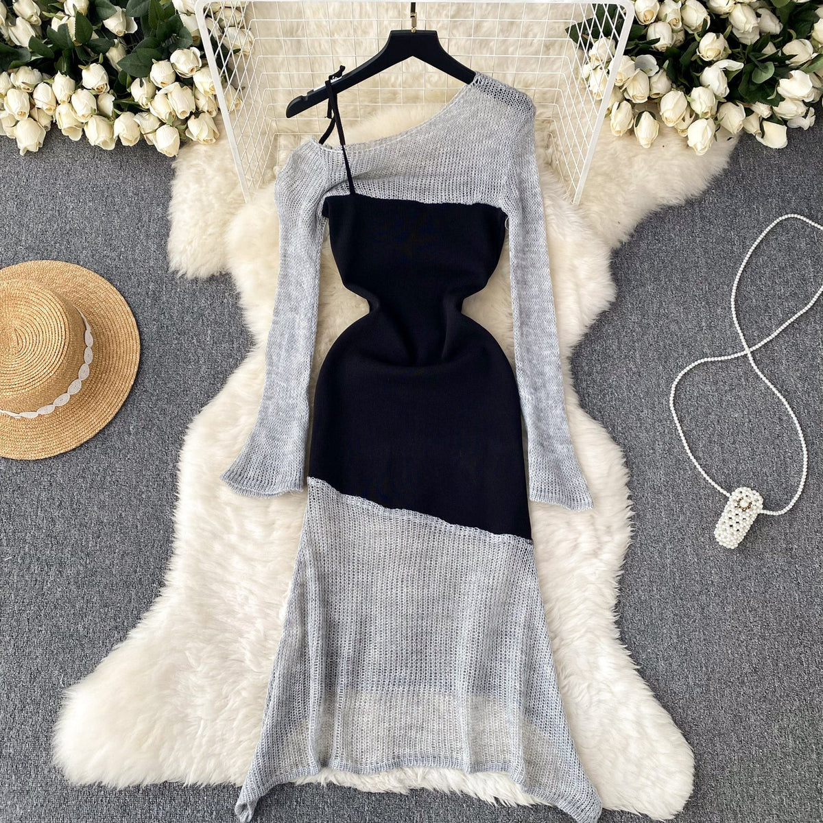 Irregular Design Patchwork Fishtail Dress