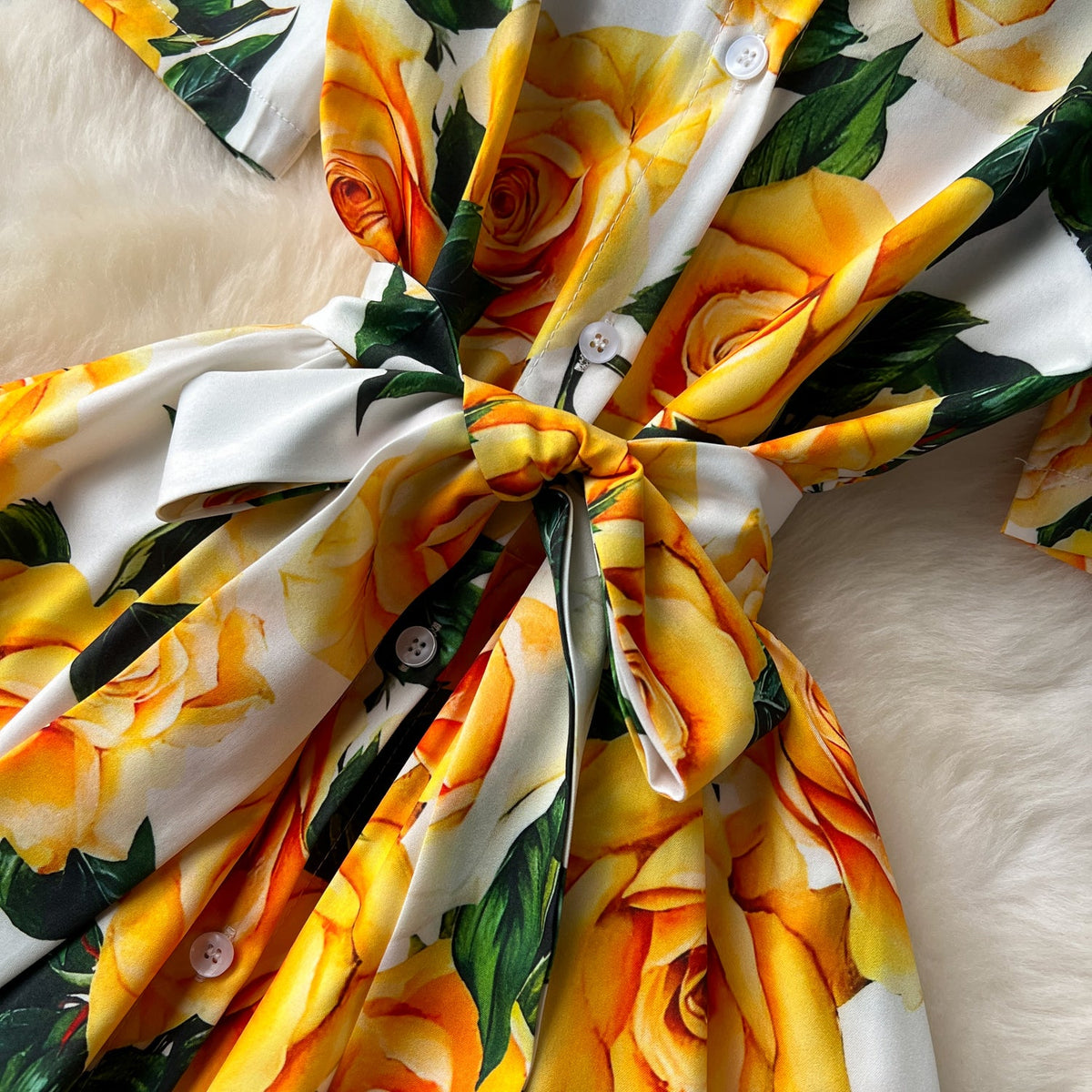Floral Printed Lace-up Shirt Dress