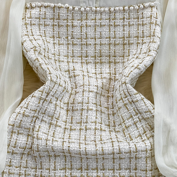 Tweed Patchwork Chiffon Shirt Dress