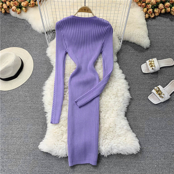 Bodycon Solid Color Knitted Dress
