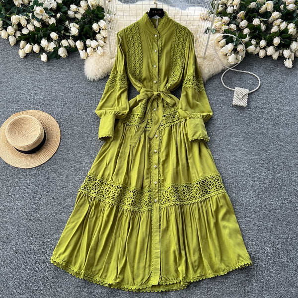 Vintage Lace Patchwork Shirt Dress