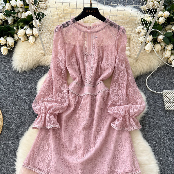 Embroidered Pink Lace Patchwork Dress