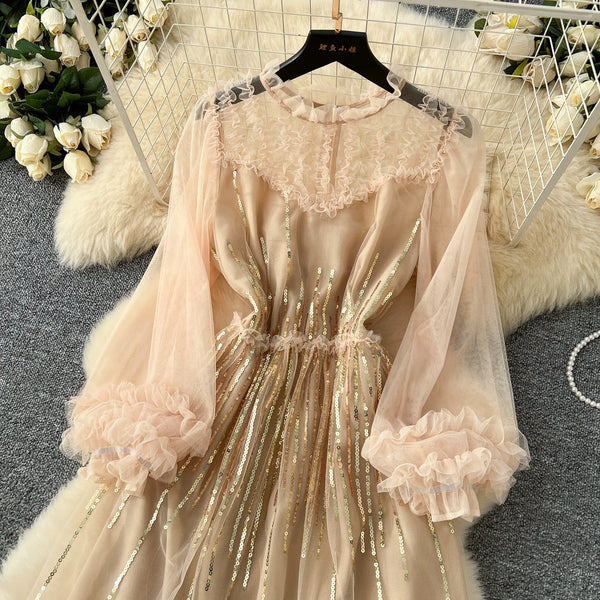 Embroidered 3D Ruffled Mesh Dress