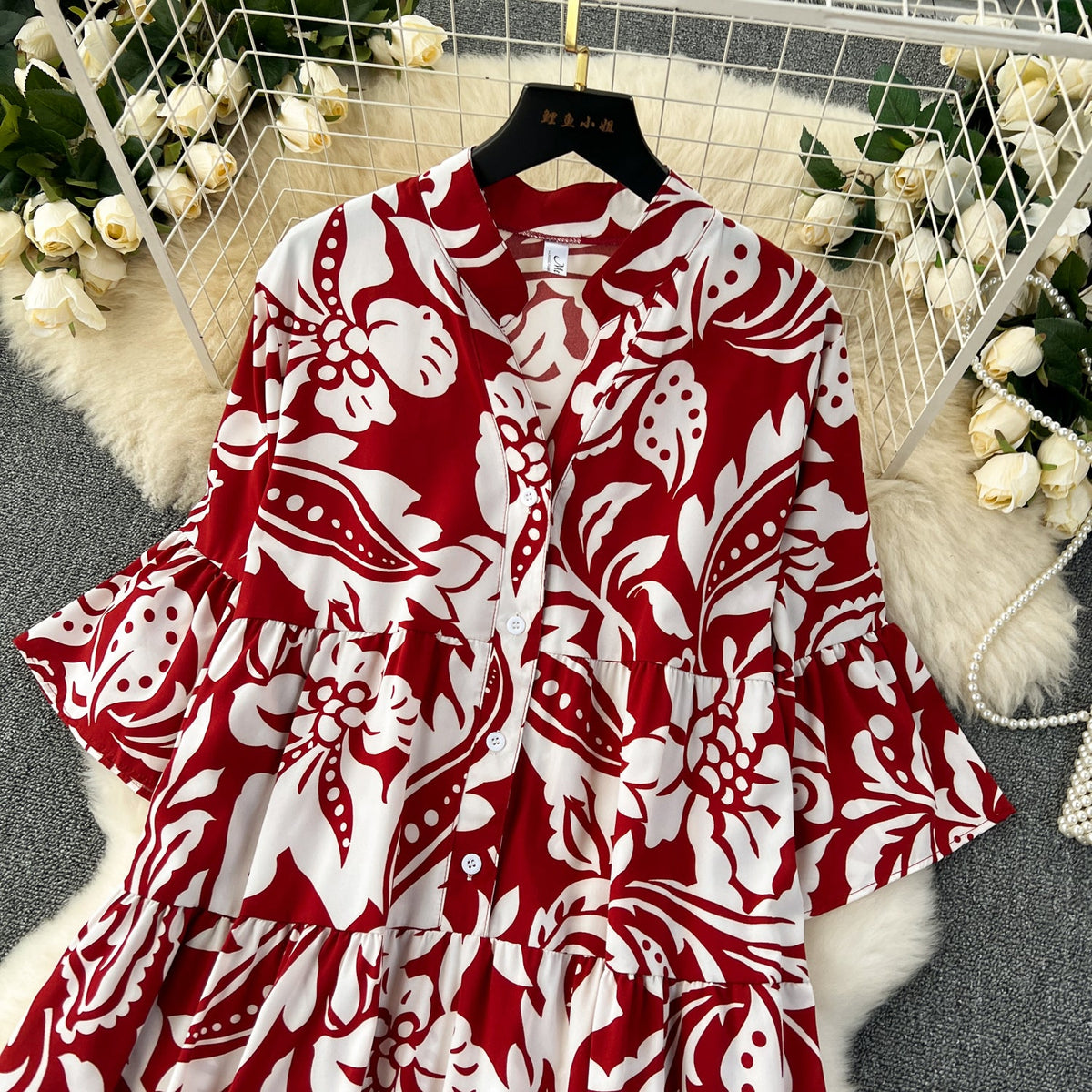 Oversized Floral Printed Shirt Dress