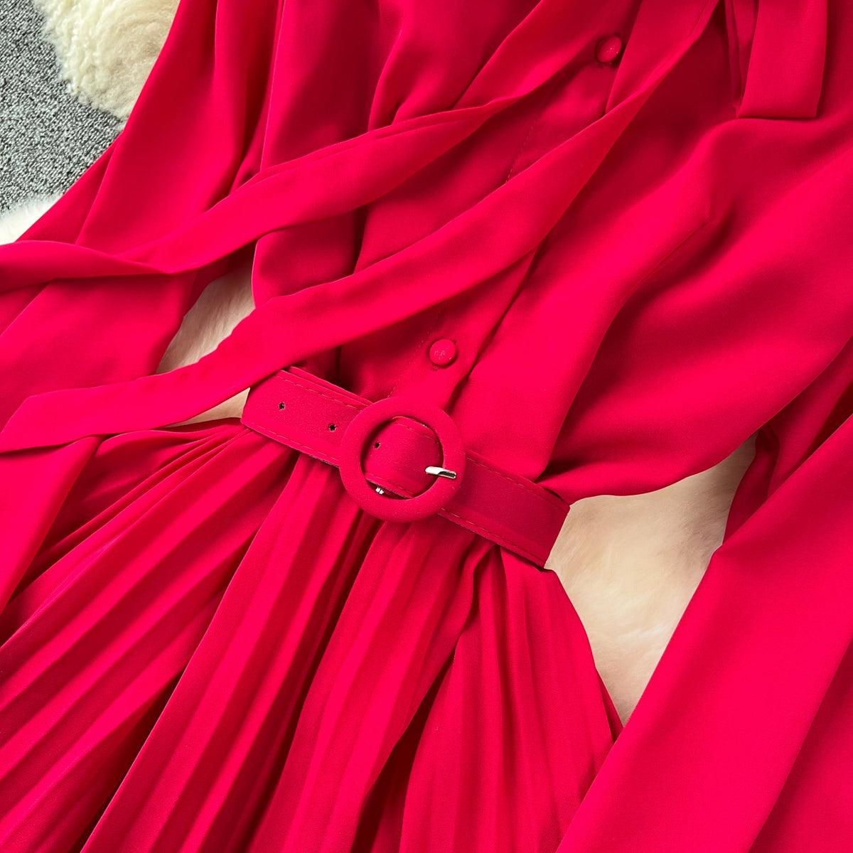 Solid Color Lace-up Shirt Dress