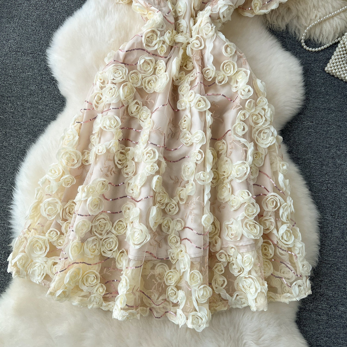 Delicate 3d Floral Puffy Dress
