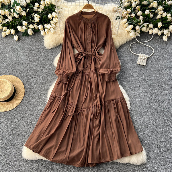 Vintage Solid Color Shirt Dress