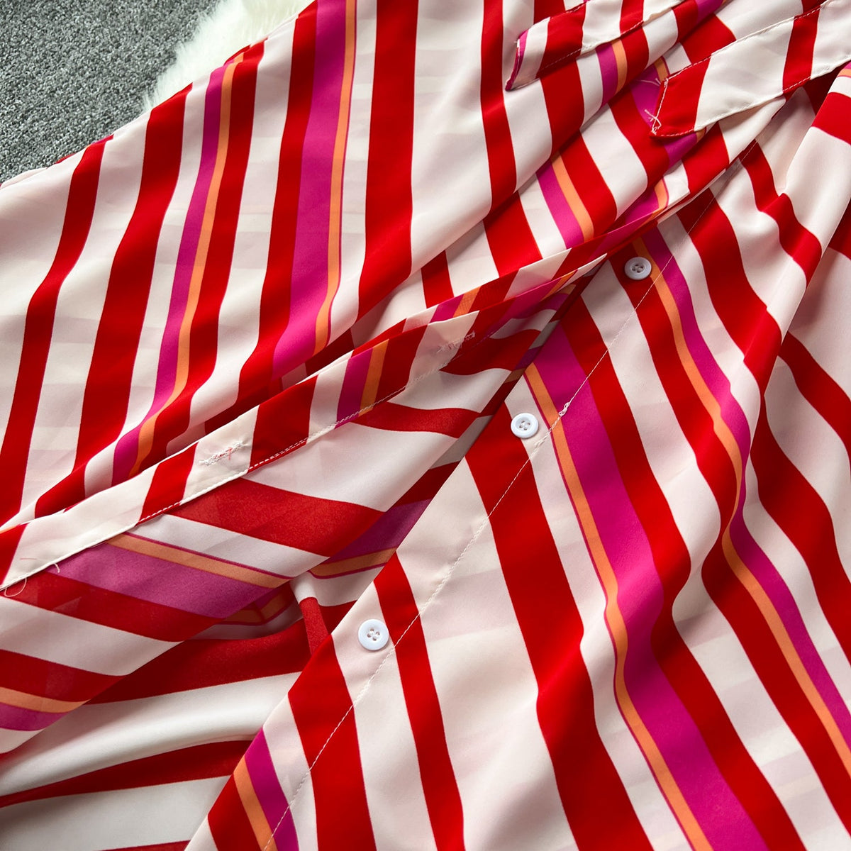 Colorful Slant Striped Shirt Dress