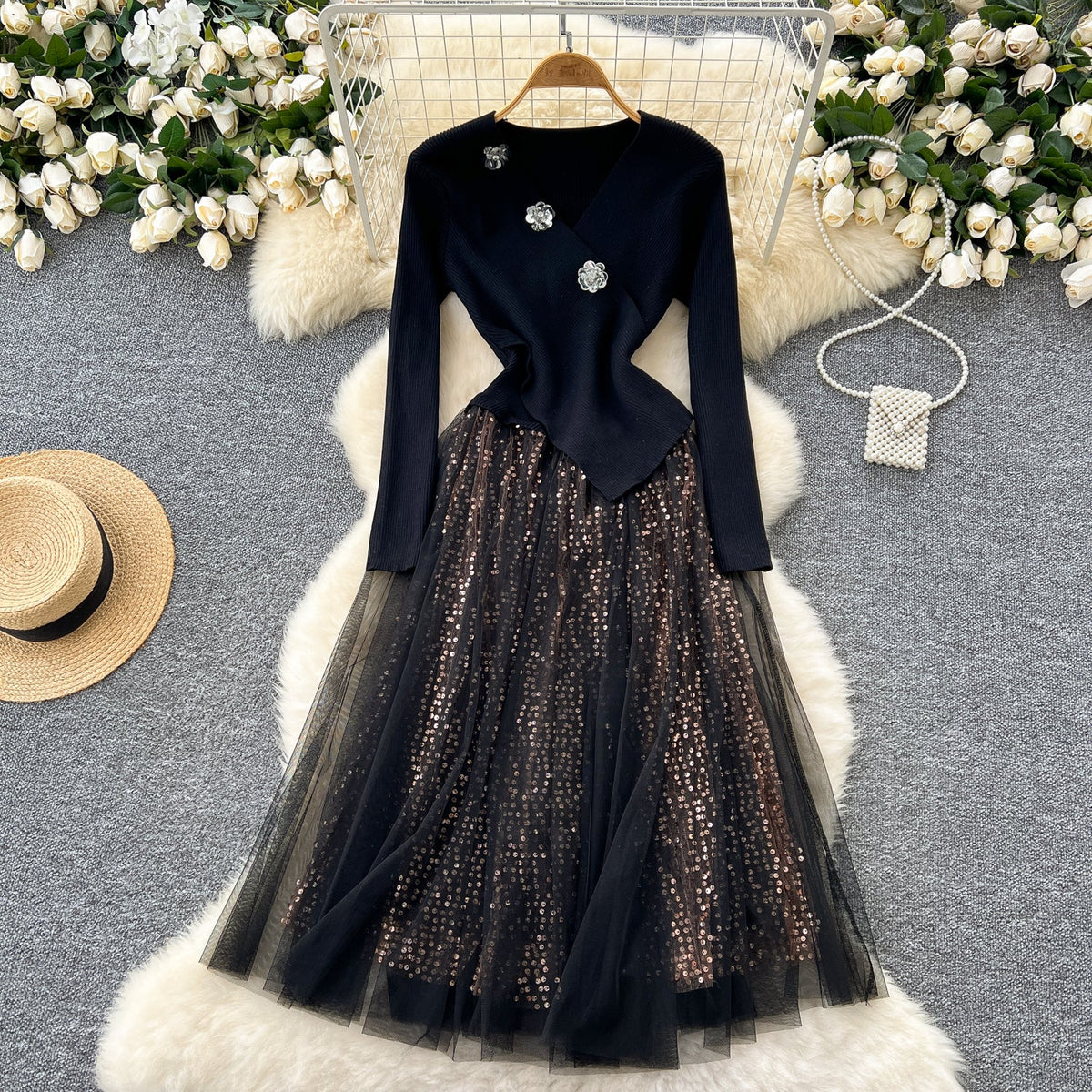 Vintage Mesh Pendulum Knitted Dress