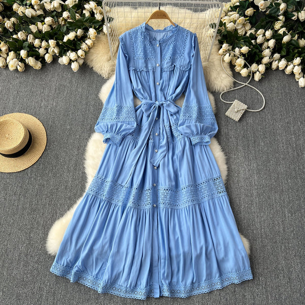 Solid Color Lace Patchwork Dress
