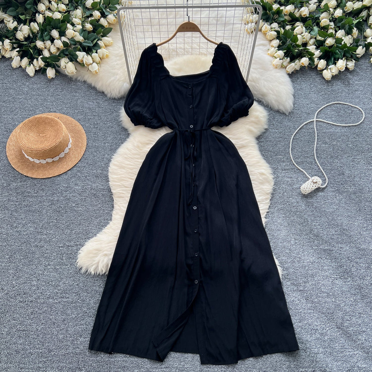 French Style Solid Color A-line Dress