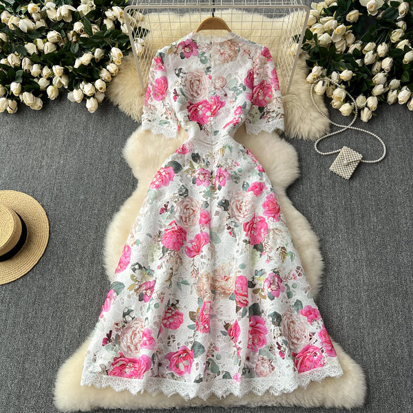 Elegant Floral Embroidered Lace Dress