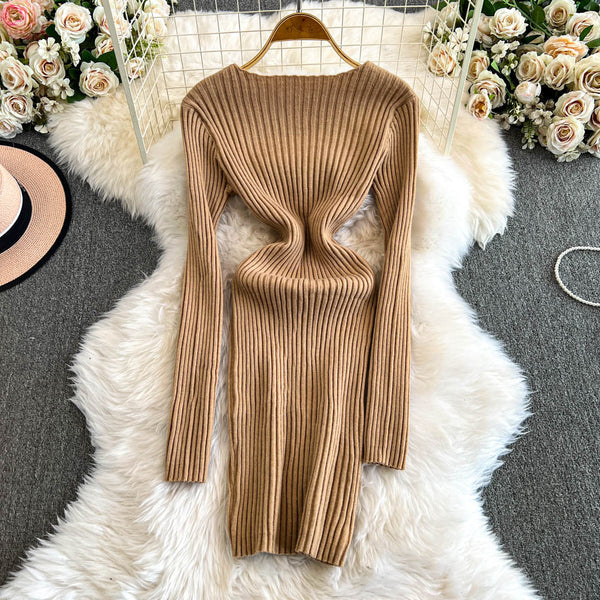 Niche Zipped Hip-wrapping Knit Dress