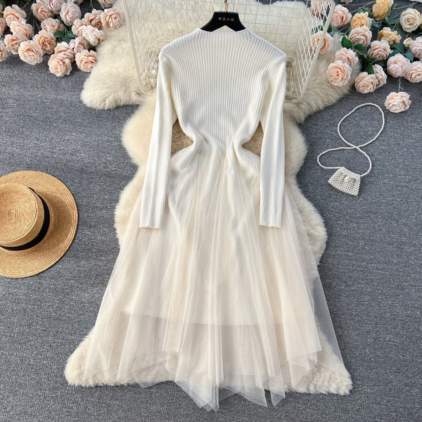 High-end Mesh Patchwork Sweater Dress