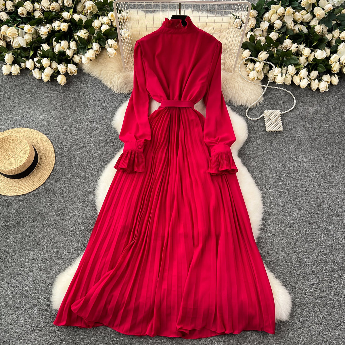 Solid Color Lace-up Shirt Dress