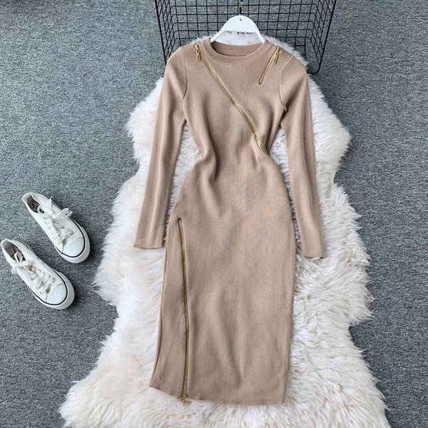 Niche Zipped Patchwork Knitted Dress