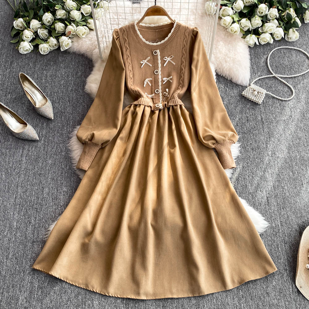Faux Two-pieces Knitted Patchwork Dress