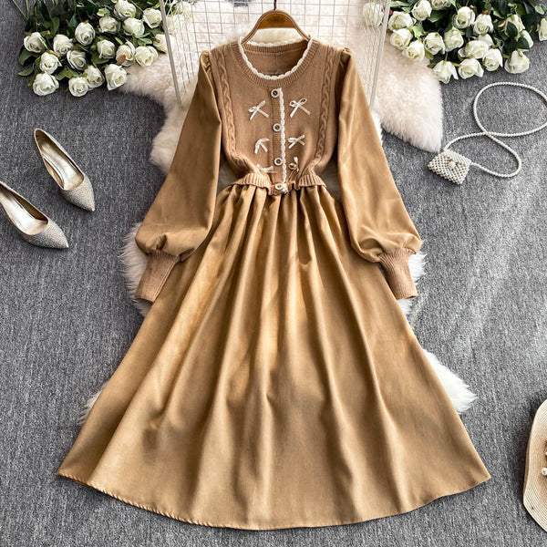 Faux Two-pieces Knitted Patchwork Dress