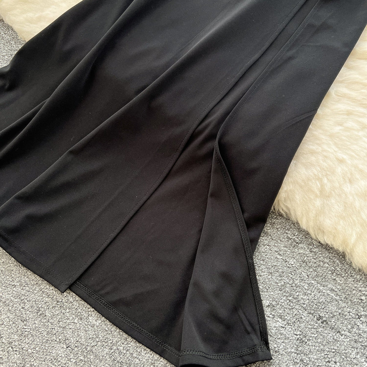 High-end Ruffled Neckline Black Dress