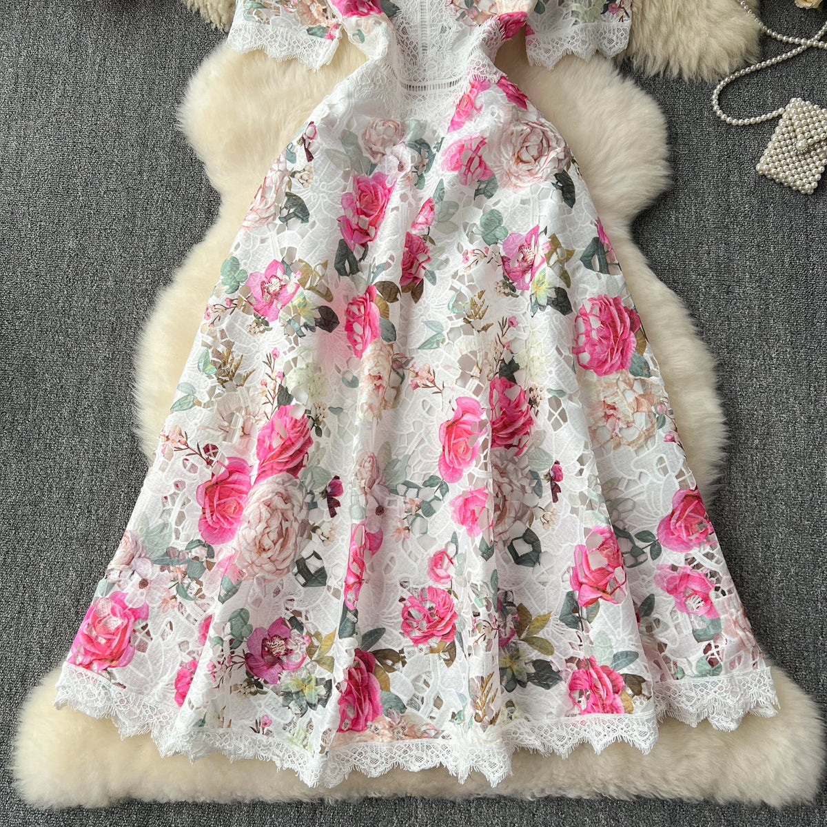 Elegant Floral Embroidered Lace Dress