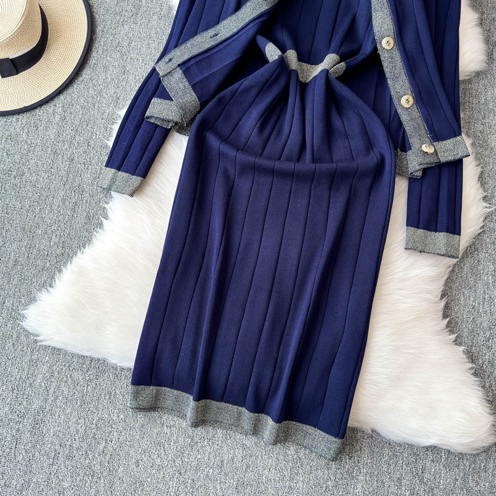 Cardigan&Vest Dress Color Blocking 2Pcs
