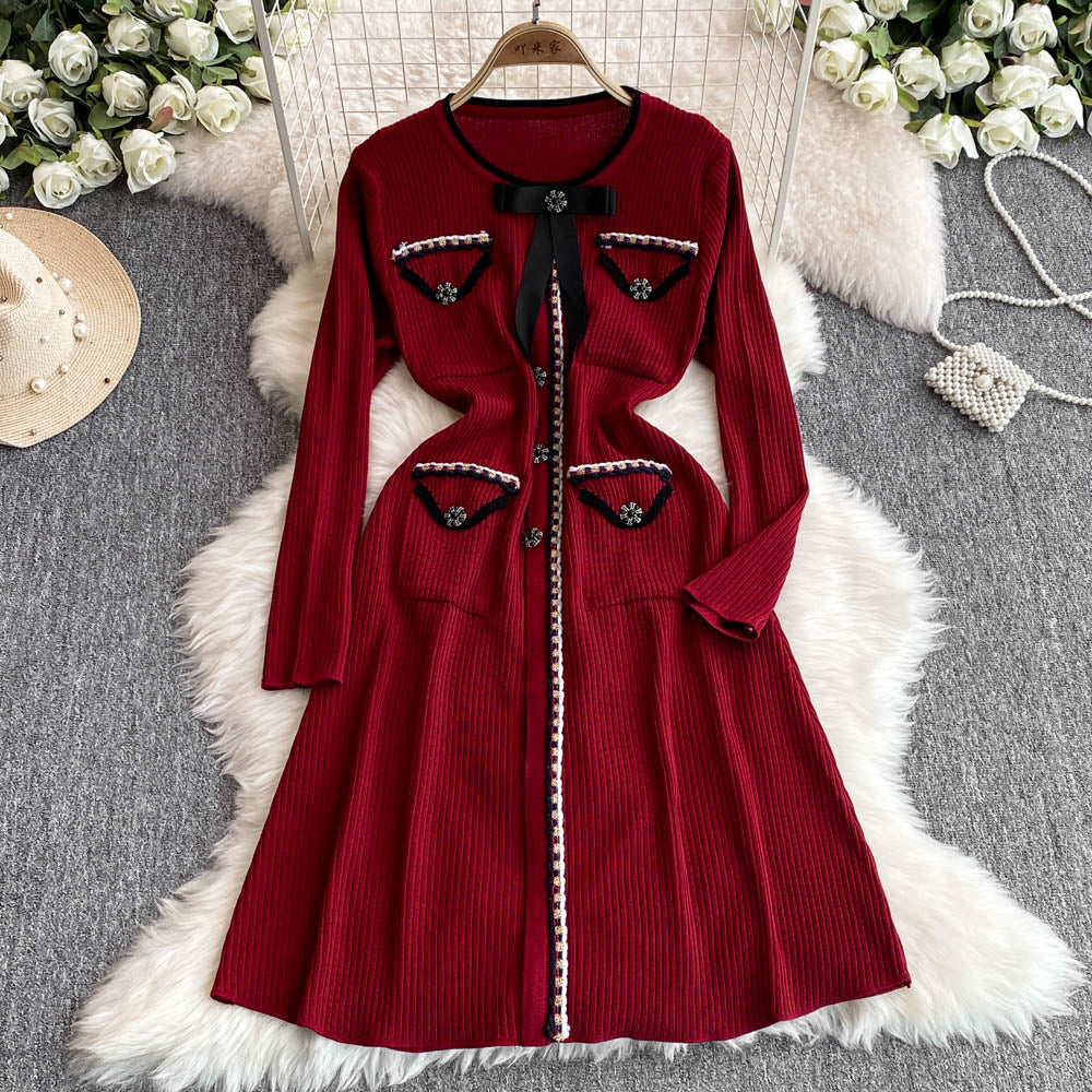 Beaded Color Blocking Knitted Dress