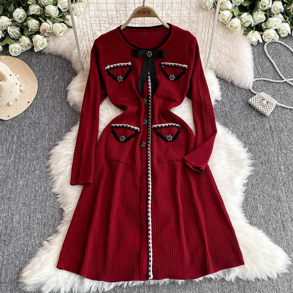 Beaded Color Blocking Knitted Dress