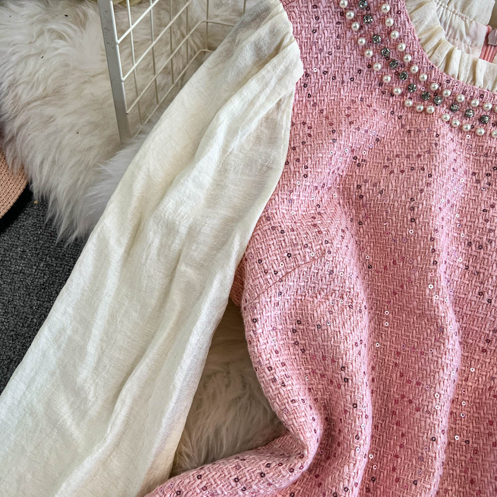 French Style Beaded Patchwork Dress