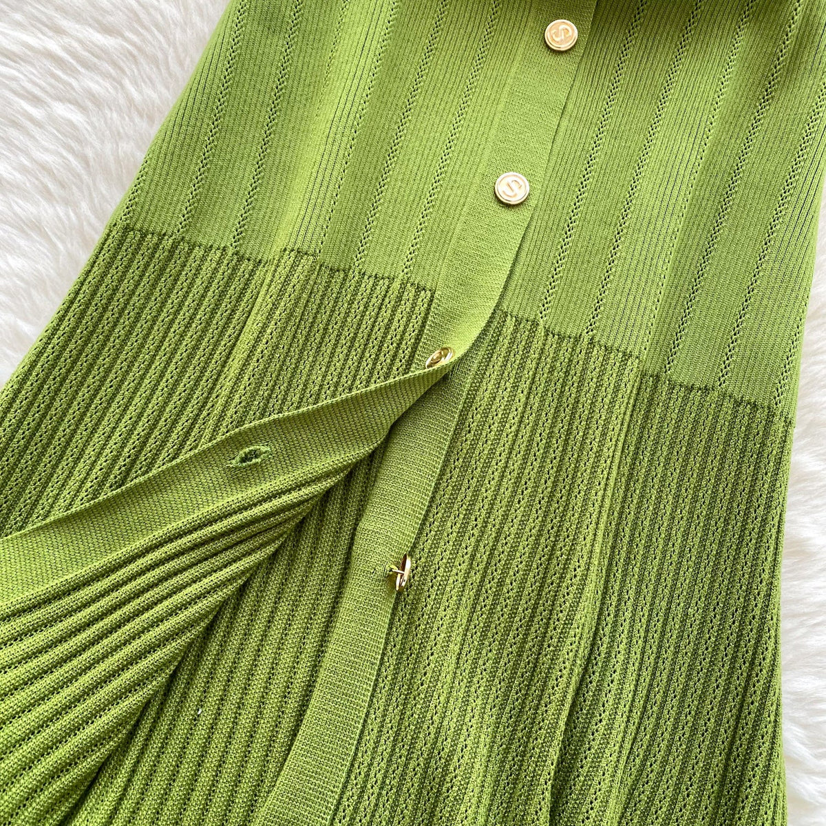 French Style V-neck Knit Shirt Dress