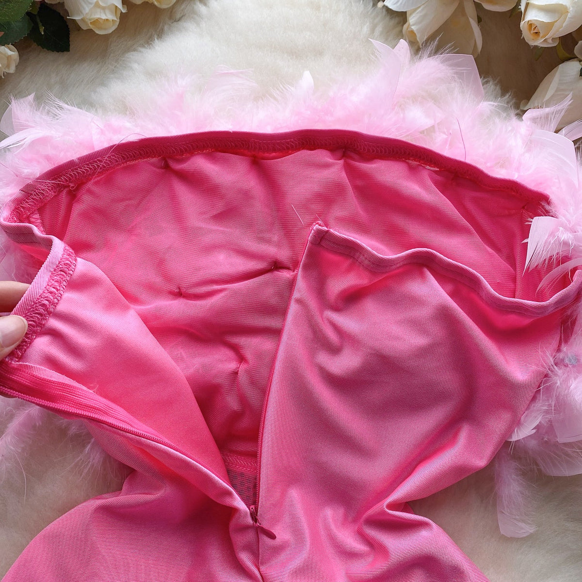 Niche Furry Waistline Sequined Dress