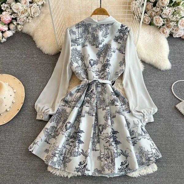 Elegant Ink Painting Printed Shirt Dress