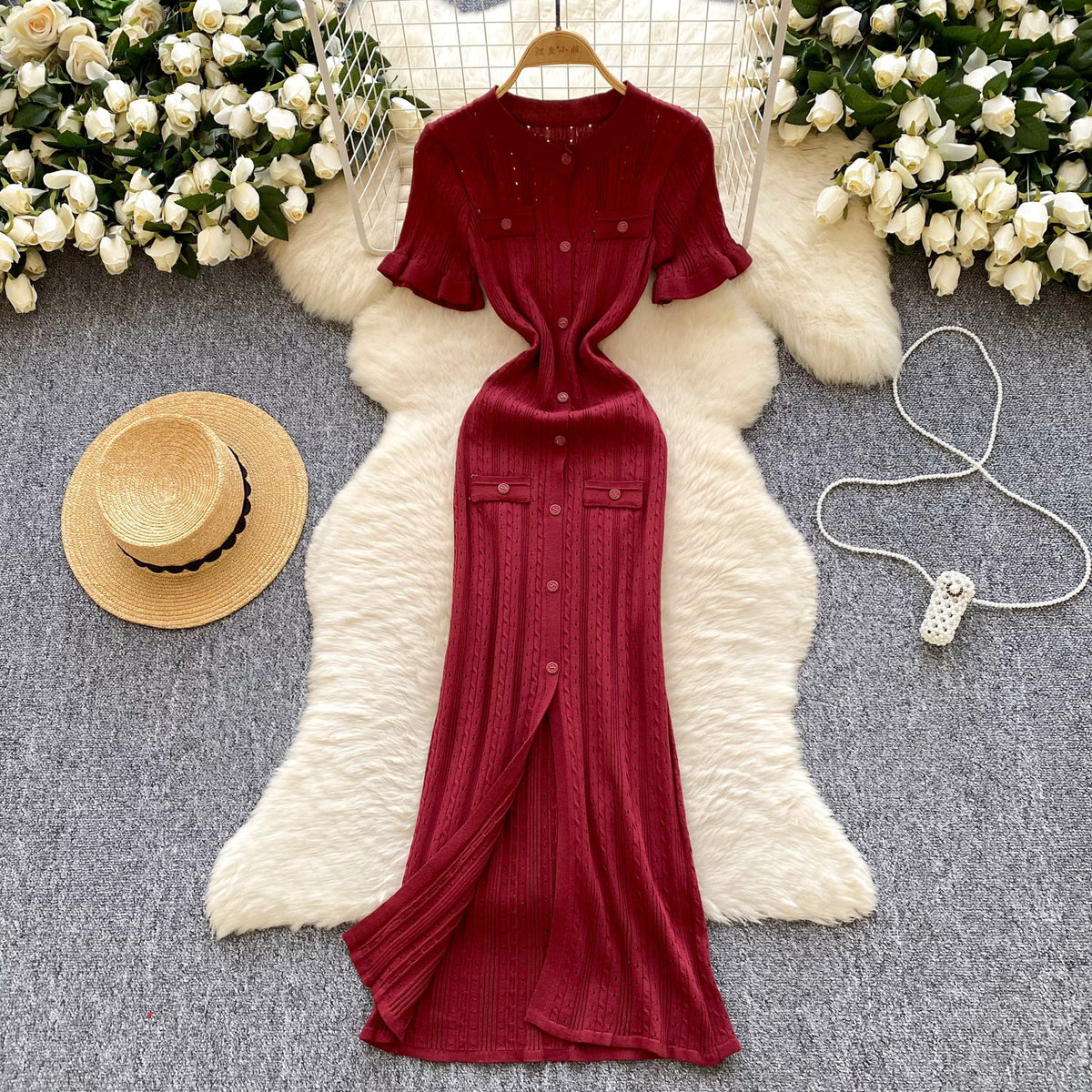 Simple Design Hollowed Knit Dress