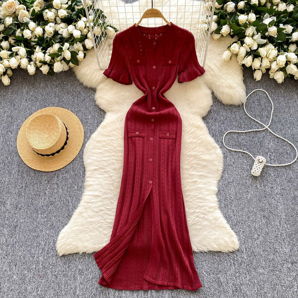 Simple Design Hollowed Knit Dress