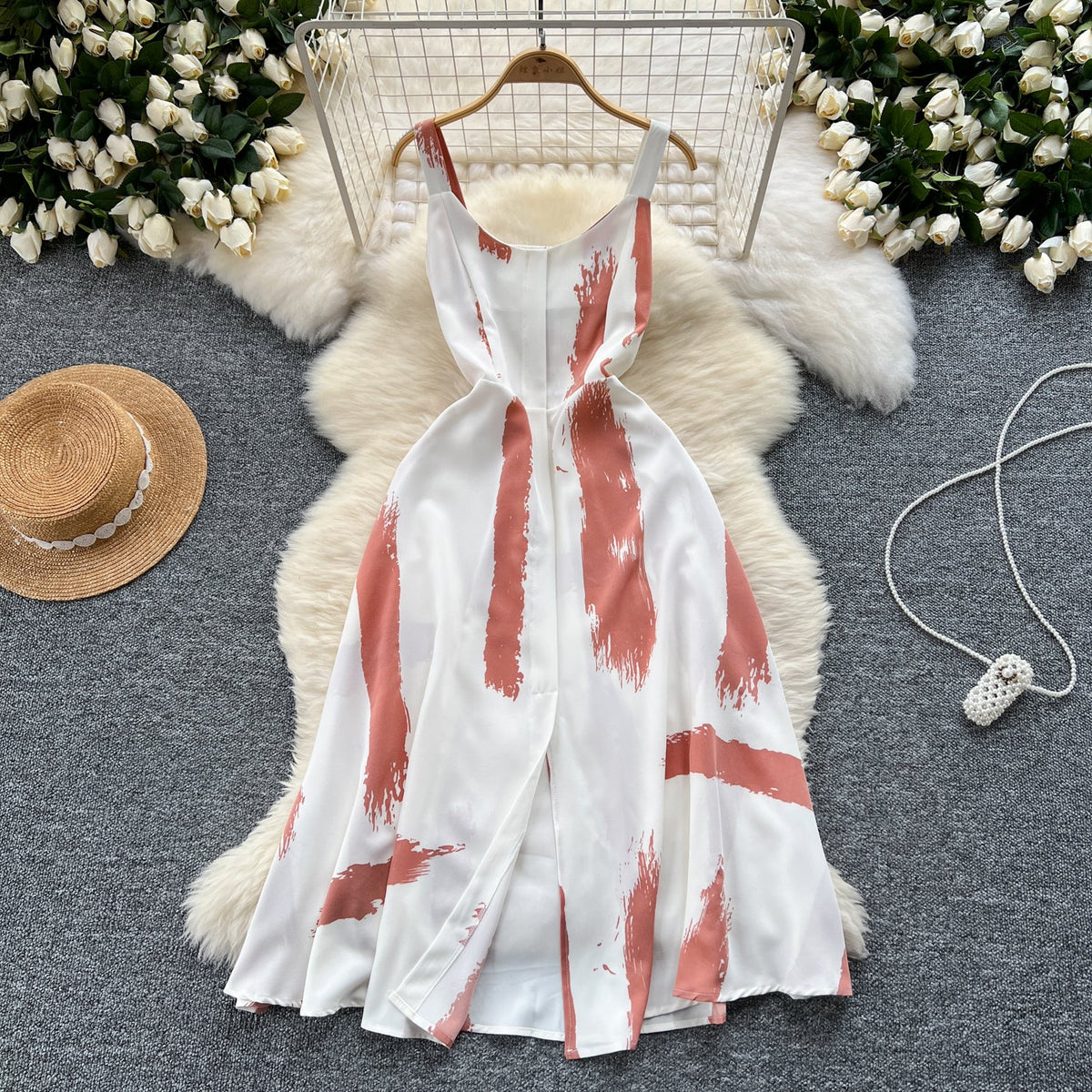 Vintage Printed Split Slip Dress
