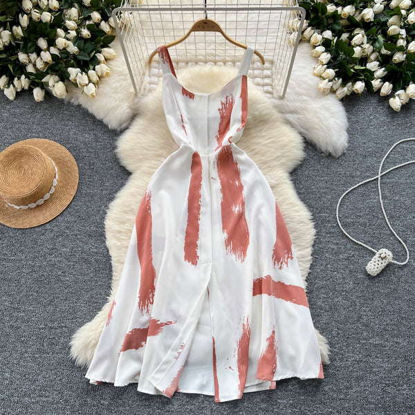 Vintage Printed Split Slip Dress