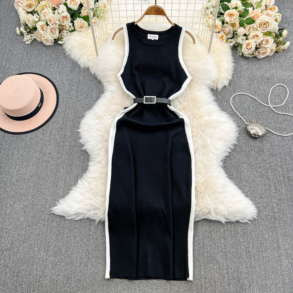 Color Blocking Sleeveless Knitted Dress