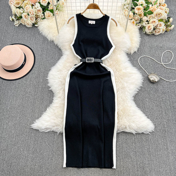 Color Blocking Sleeveless Knitted Dress