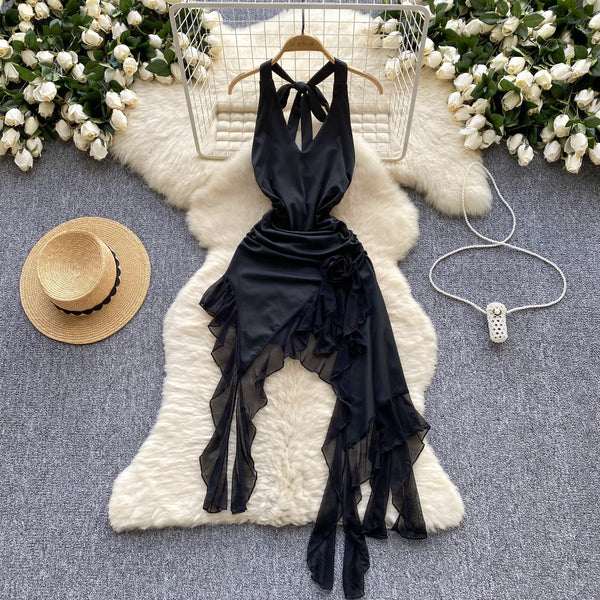 Irregular Design Pleated Black Dress