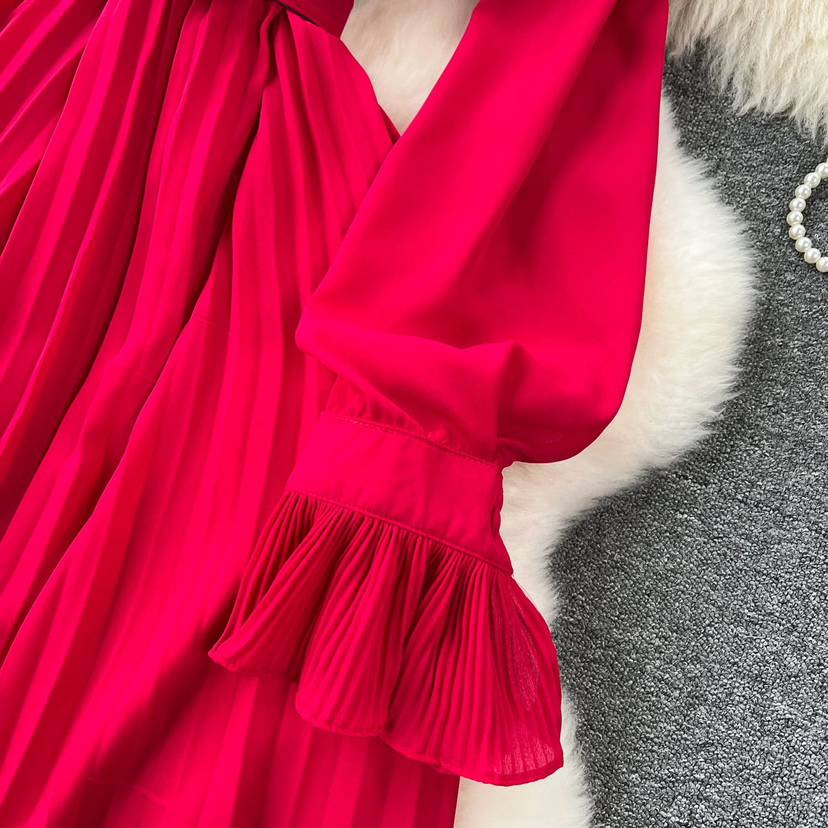 Solid Color Lace-up Shirt Dress
