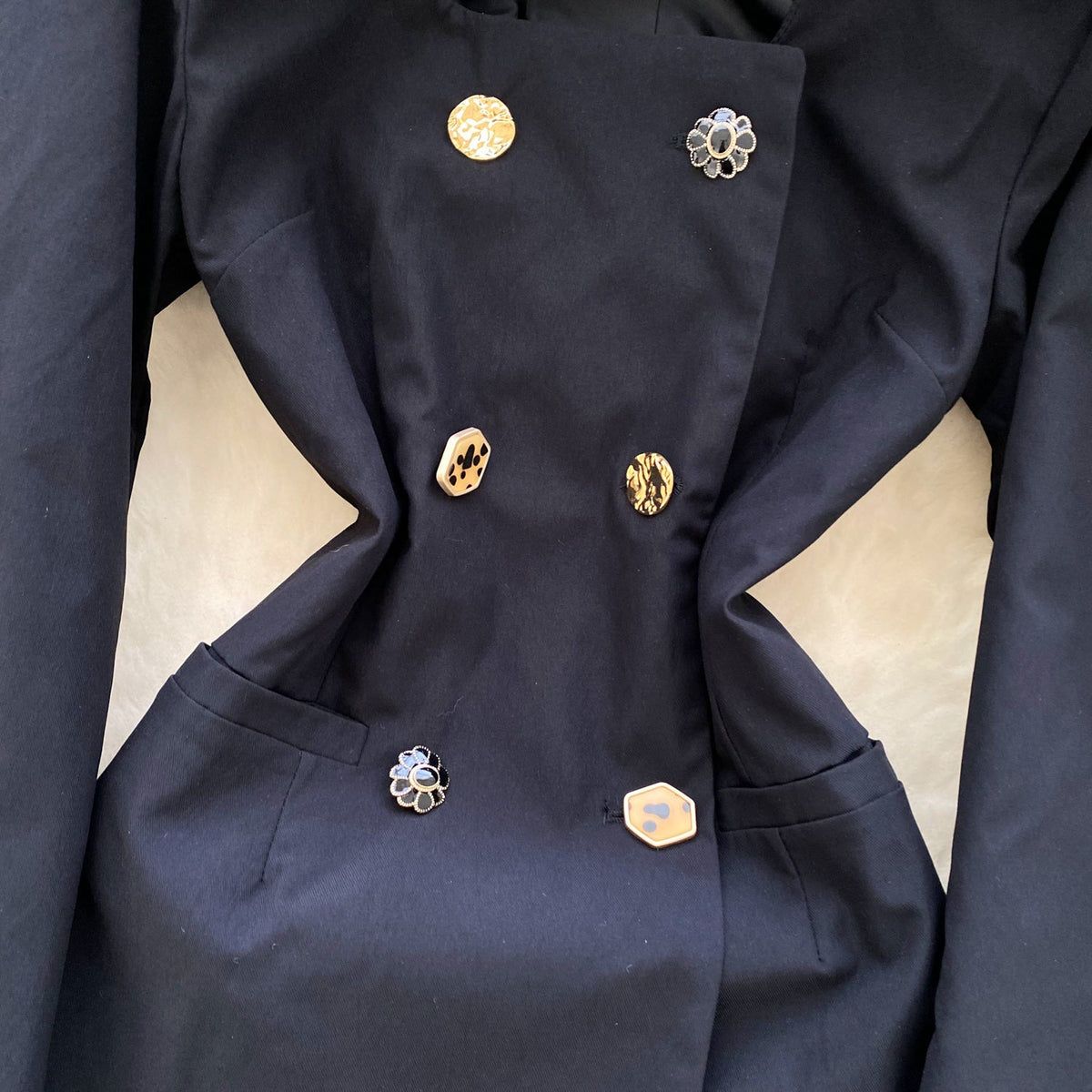 Elegant Double-breasted Black Suit Dress