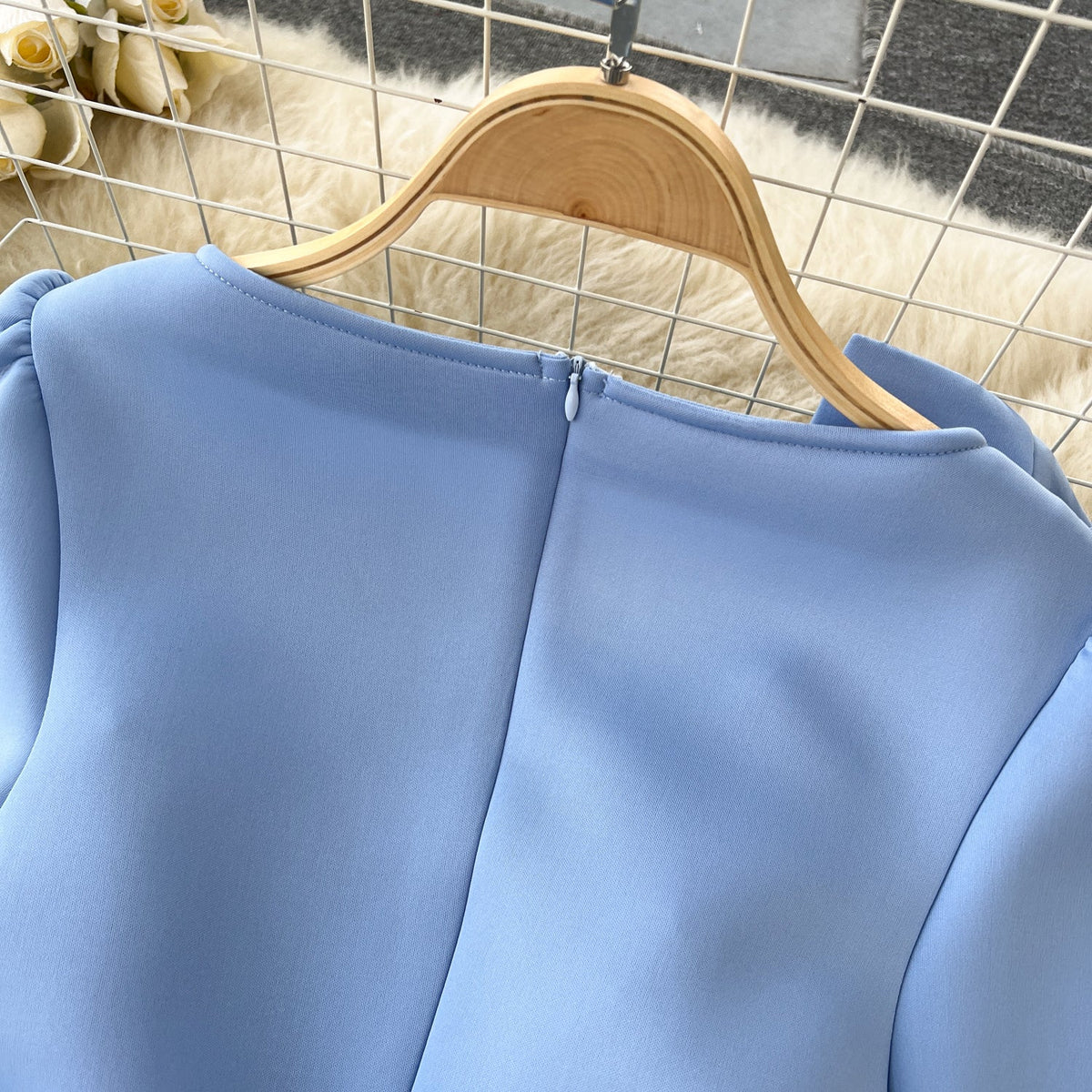 Knotted Bow Pleated Blue Dress