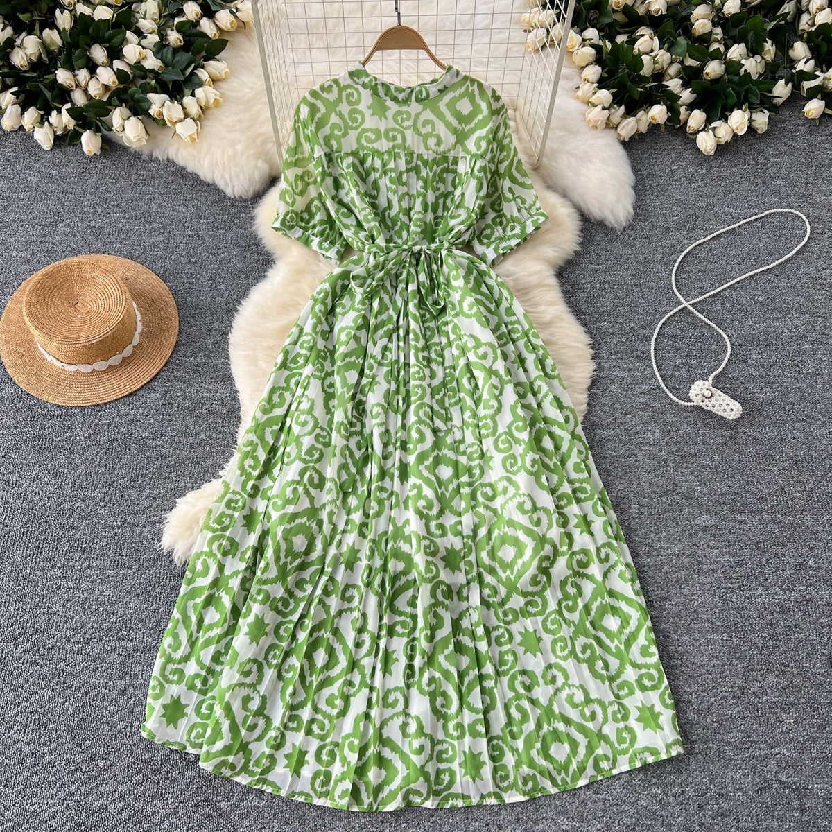 Floral Printed Pleated Chiffon Dress