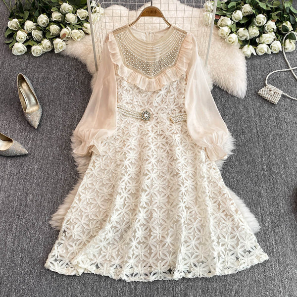 Courtly Beaded Delicate Lace Dress
