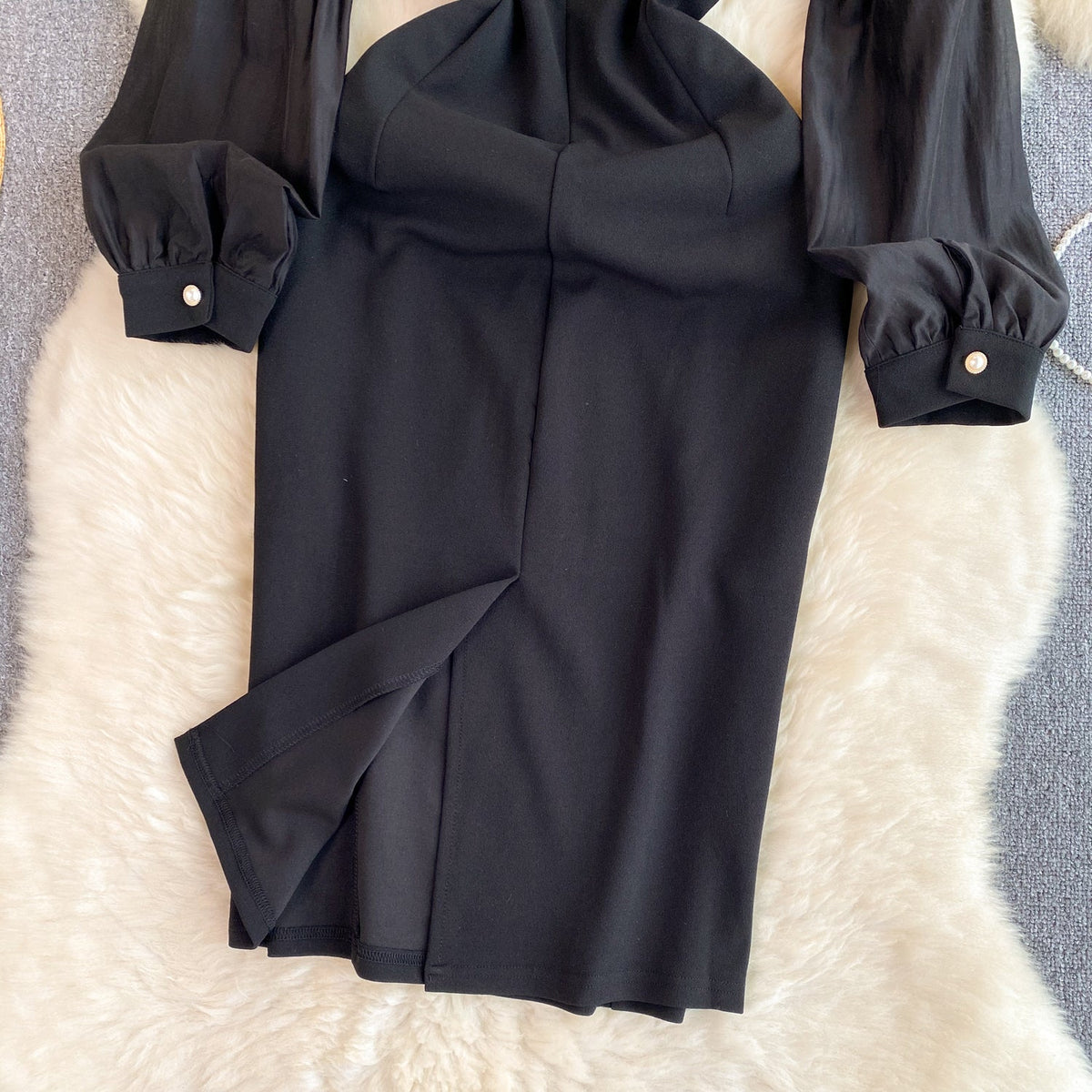 Square Neckline Black Mesh Dress