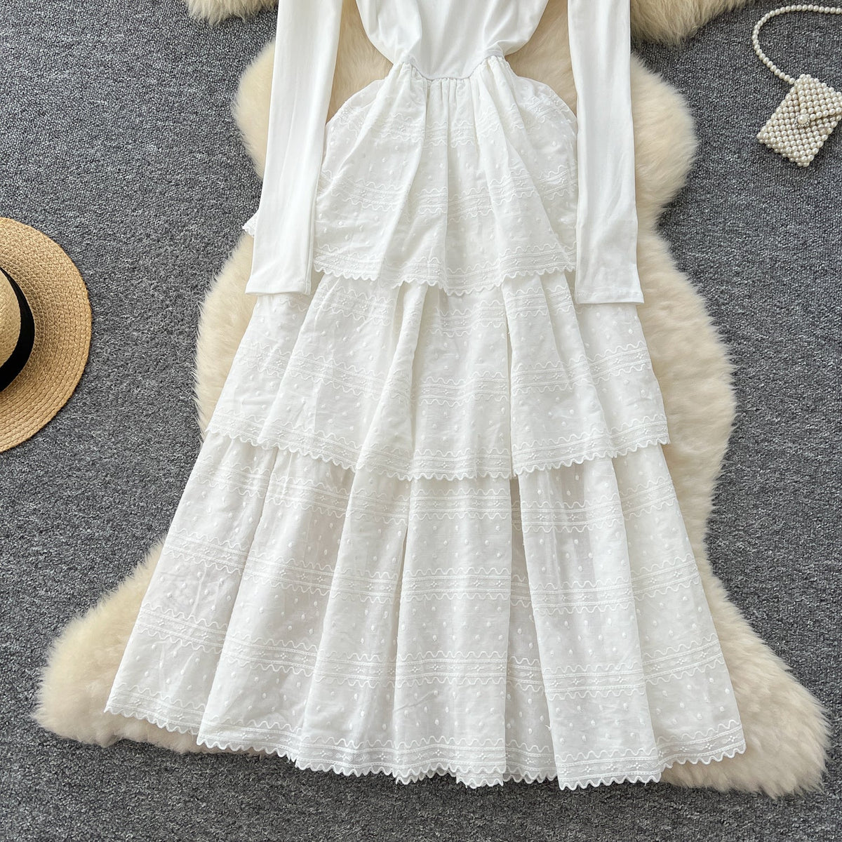 High-end Patchwork Embroidered White Dress