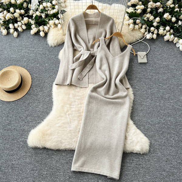 Cardigan&Sleeveless Dress Knitted 2Pcs