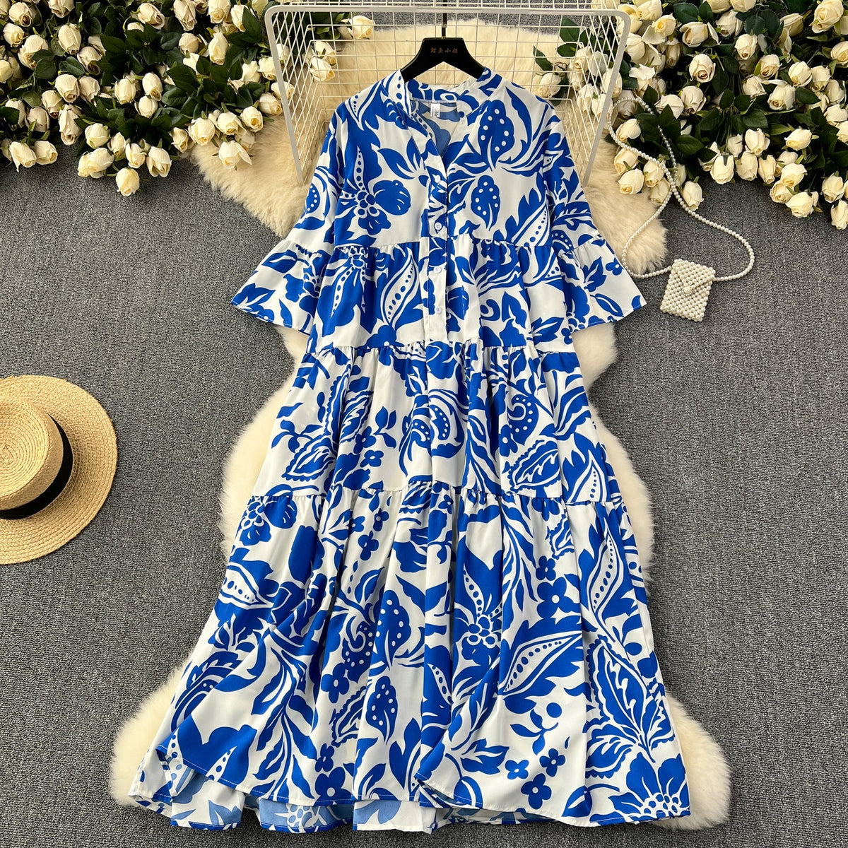 Oversized Floral Printed Shirt Dress