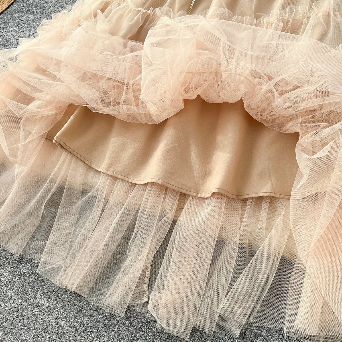 Embroidered 3D Ruffled Mesh Dress